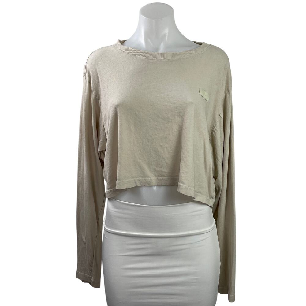 Set Active Women's Beige Long Sleeve Boxy Yoga Workout Athletic Crop Top Size M